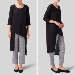 Vivid Linen Asymmetrical Tunic Size L Black